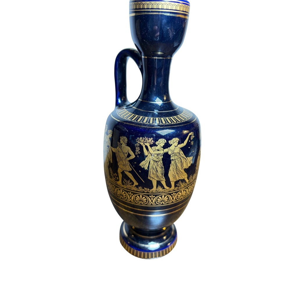 I Spyropoulos Greek Ewer Cobalt Blue 24K Gold Gilding Handmade Greece Vintage